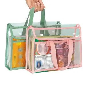 Waterproof Transparent Expandable File Folder – Thickened PVC A4 Document Bag with Zipper & Mesh Design, Thick PVC Material, Large Capacity Portable Storage Organizer for Office, School & Home Use