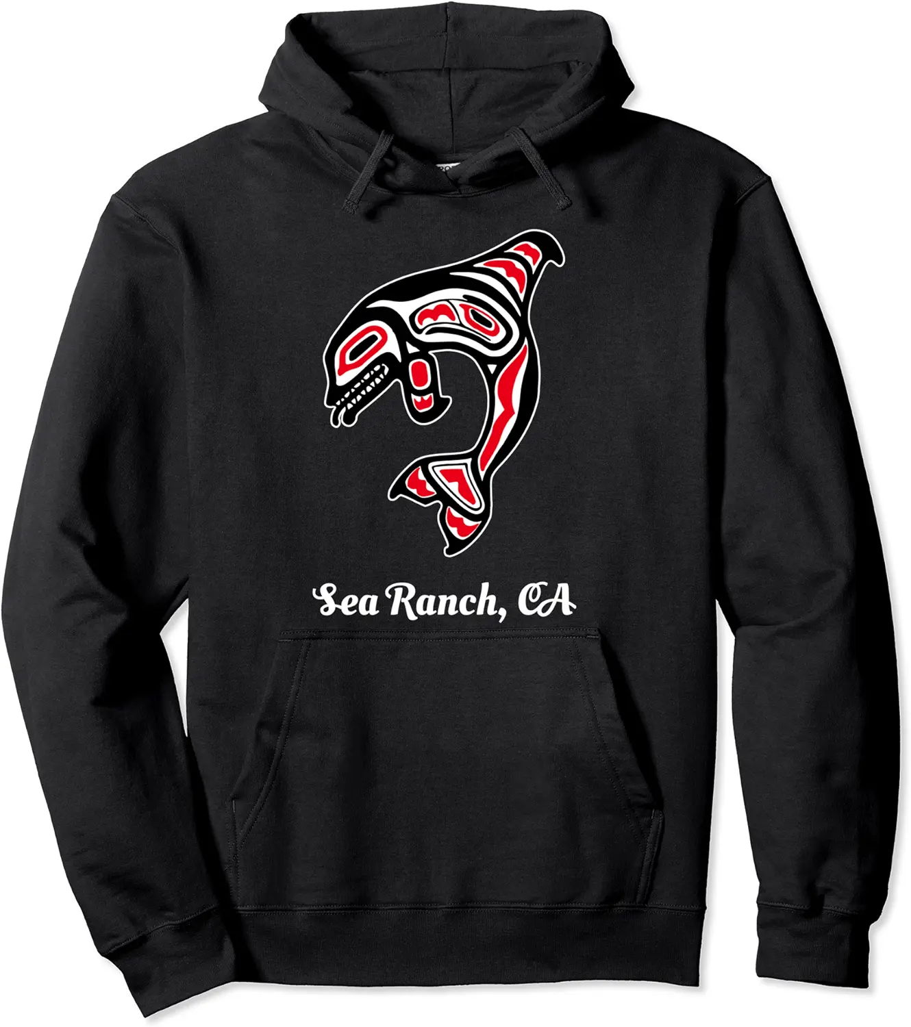 Native American Sea Ranch CA Red Orca Killer Whale Pullover Hoodie - Nallelycor Shop 60B09424PVBW