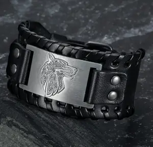 Asgard Crafted Leather Arm Cuff - Unisex Punk Style Bold Fenrir Design