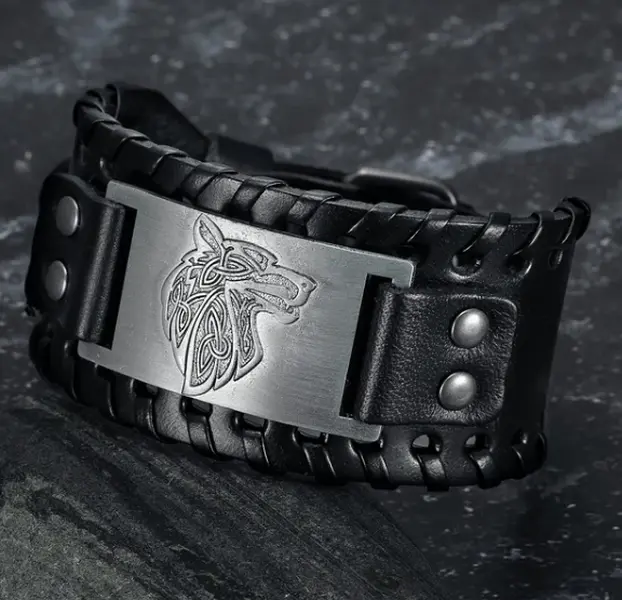 Asgard Crafted Leather Arm Cuff - Unisex Punk Style Bold Fenrir Design