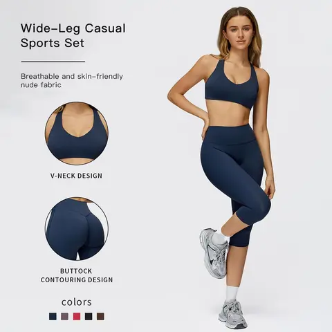 MFVIM Women's 2-Piece Solid Color Shaping Tracksuit Set - Breathable Sweatsuit with Top & High-Waist Mid-Length Yoga Bottoms, All Seasons Women's Workout 2-Piece Sets for Yoga, Running