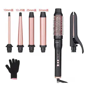 6-in-1 Interchangeable Hair Styler, Adjustable Temp Curling Iron & Straightener Set