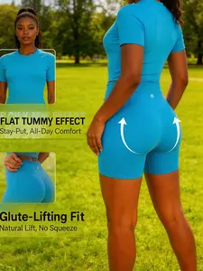 Uncia Active Women's Tracksuit Set - No Seamless Shorts & Raglan Sleeves Tee with Flat Tummy Effect & Glute-Lifting Fit