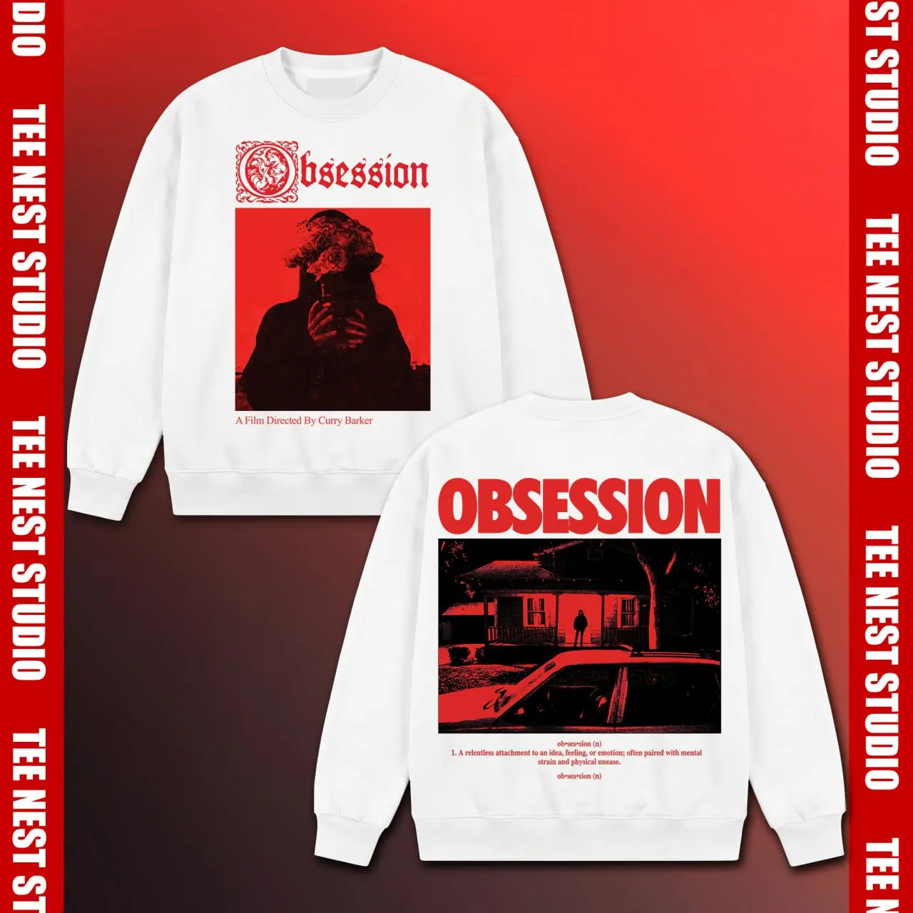 Obsession Graphic Sweatshirt, A Film Directed By Curry Barker Shirt, That's Insane Horror Short Film Aesthetic Jumper, That's Insane Squad Thriller Movie Fan Gift, Red Horror Definition Streetwear Pullover Crewneck