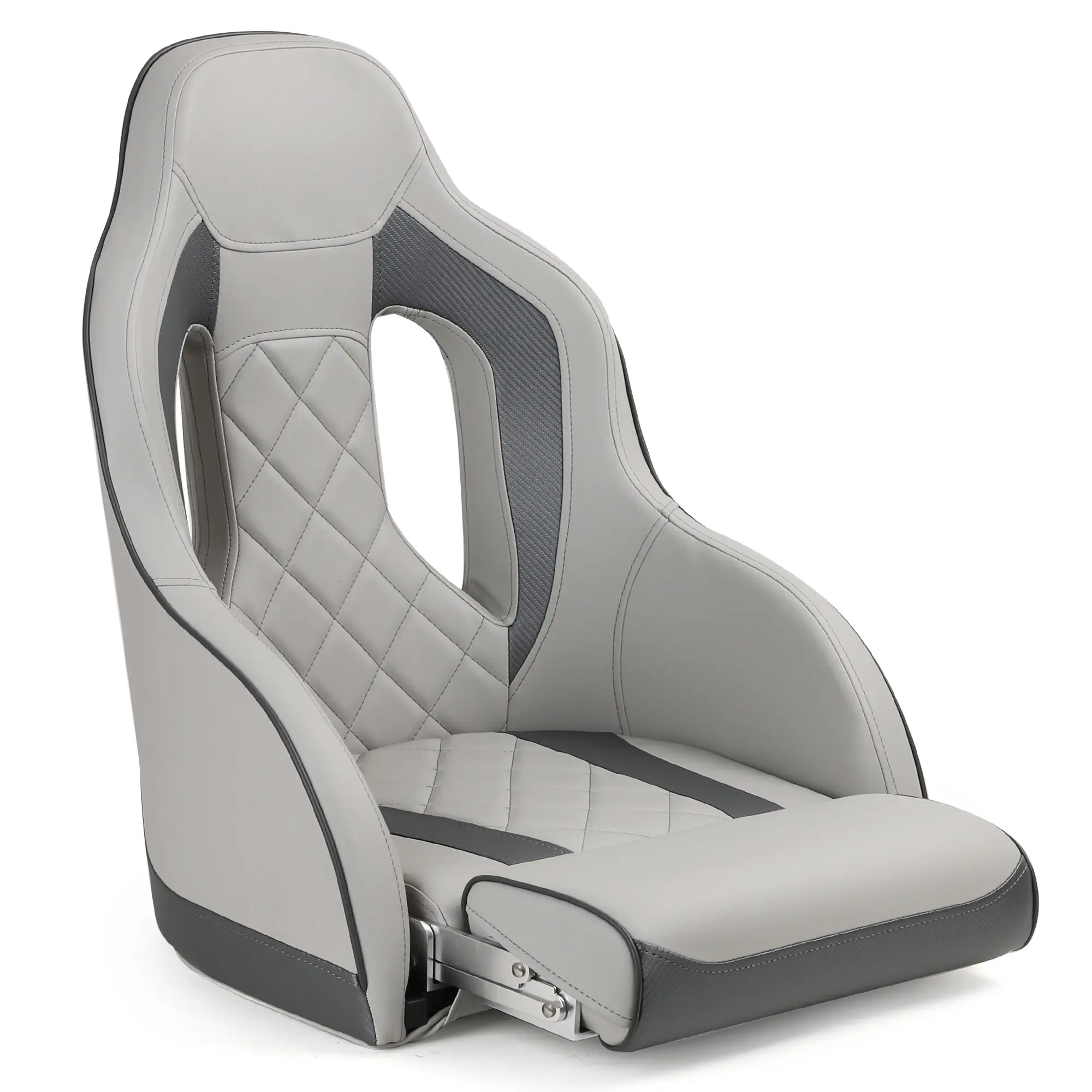 NORTHCAPTAIN Premium Marine Boat Captain Seat Boat Bucket Seat with Armrest,High Back Captain Chair for Boats Pontoon Bass Boat Seats,Marine Grade Vinyl with Diamond Stitching,Light Grey/Charcoal
