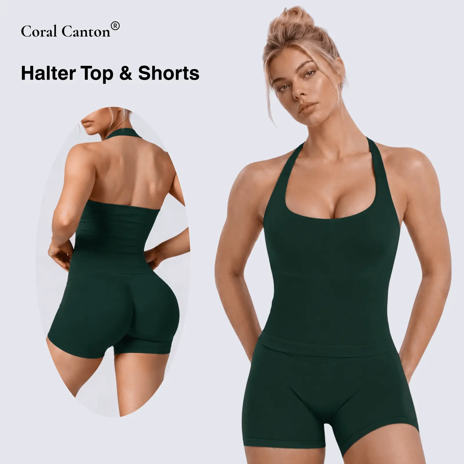 Coral Canton Seamless Halter Top & Sports Shorts Set SohoChic Coral Canton Seamless Halter Top & Sports Shorts Set SohoChic