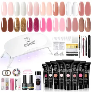 ROSALIND Poly Nail Gel Set for Nail Extension – 14 Color Quick Poly Builder Gel With UV Nail Lamp Slip Solution Strong Extension Gel with Natural Finish for Nail Tips and Forms 10ml All In One Nails Kit