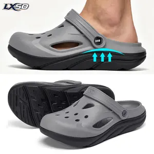 Lxso Men's and Women's Platform Elevated Clogs | Outdoor | Thick-Soled | Non-Slip | Odor-Resistant | Durable | Quick-Drying | Soft Beach Sandals | Arch Support | Summer Slippers - Grey