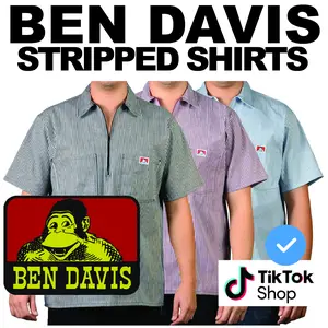 BEN DAVIS Short Sleeve Striped 1/2 Zip Shirt - Navy Menswear Zipper Man bendavis Collar Top