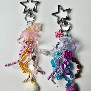 Jellyfish Keychain Handmade with Star Charm and Beaded Accents for Unique Accessory