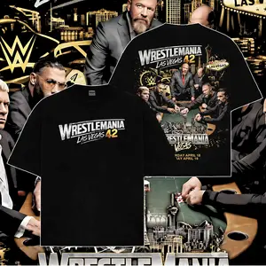 [WWE] WrestleMania Las Vegas 42 WWE Graphic T-Shirt, WrestleMania 42 Vegas Event Shirt,Cody Rhodes,Roman Reigns,Brock Lesnar,CM Punk,Triple H and Paul Heyman Wrestling Fan Tee, WWE Casino Vegas Style Vintage Streetwear Shirt, Wrestling WrestleMania Fan