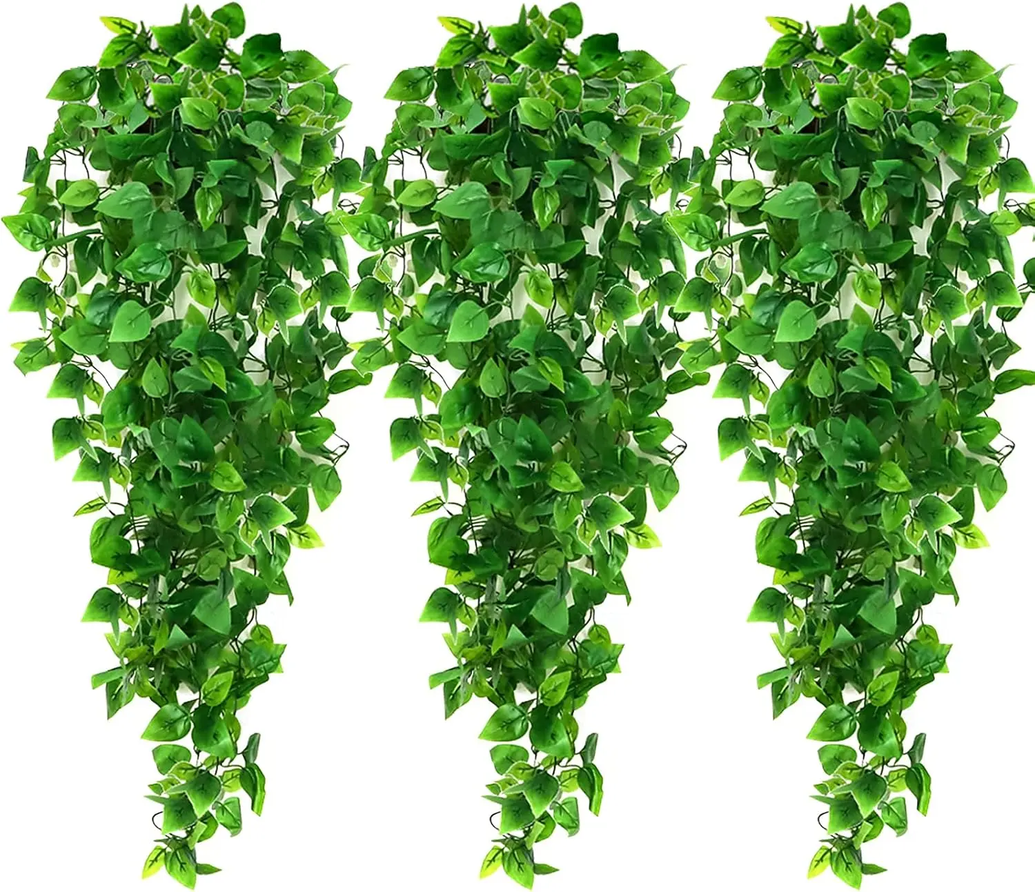 3pcs Artificial Hanging Plants, 3.6ft Fake Ivy Vine for Wall House Room Indoor Outdoor Decoration (No Baskets) Green Leaf