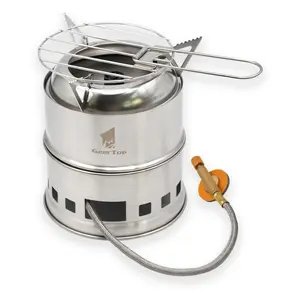 Portable Small Camping Stove with Fuel Canister Adapter Isobutane Ultralight Mini Stainless Steel Wood Burning Backpacking Stove Kit for Outdoor Hiking Emergency Cooking