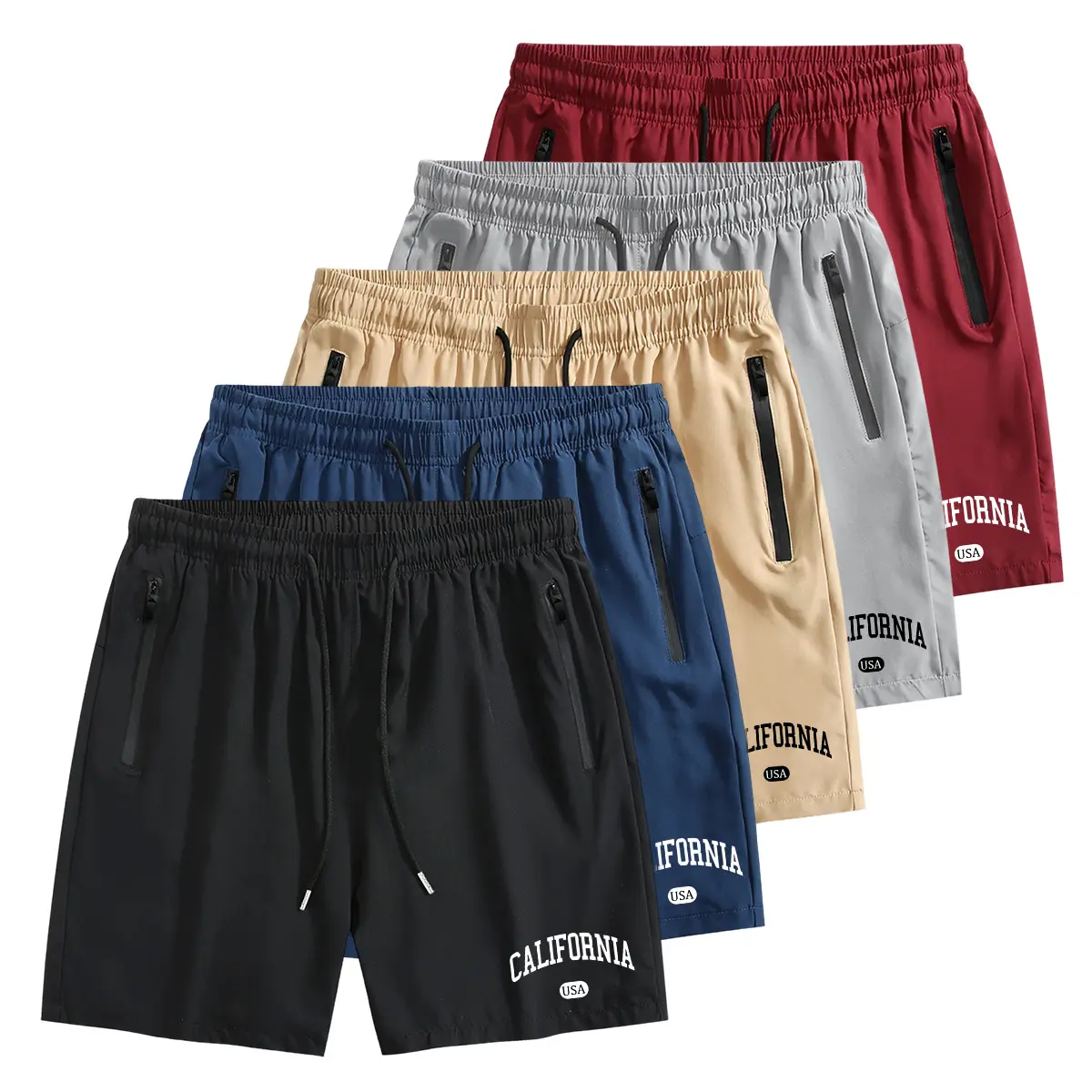 5-pack men's summer solid color shorts with adjustable drawstring waist, zip pockets, printed style, regular fit, simple and stylish, casual and versatile, essential for daily wear and commuting, Men's Gym Shorts, Men’s Clothing