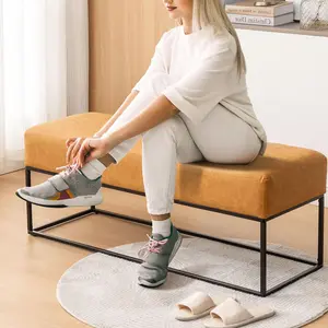 2024 BALLIAA Faux Leather Entryway Bench Seat, Modern Ottoman Bench with Upholstered Seating, Metal Frame Leather Bedroom Bench [47'', Yellow] bed bench Foot Stool Durable