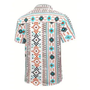 Men's Hawaiian Short-Sleeve Shirt with Vibrant Geometric Pattern – Bohemian Style, Tropical Print, Retro Moroccan Design for Summer Beach Vacations and Casual Outings father's dad gifts black people summer fits vintage summer clothes Shortsleeve Menswear