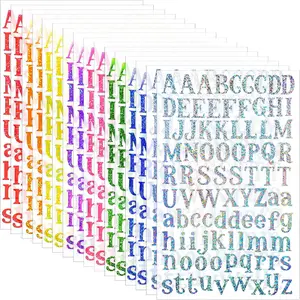 2160 Pieces 24 Sheets Holographic Laser Letter Stickers Glitter Self Adhesive Shiny Alphabet DIY Small Vinyl Decorative Decals for Cups Scrapbooks Window Door Cars(Multiple Colors)