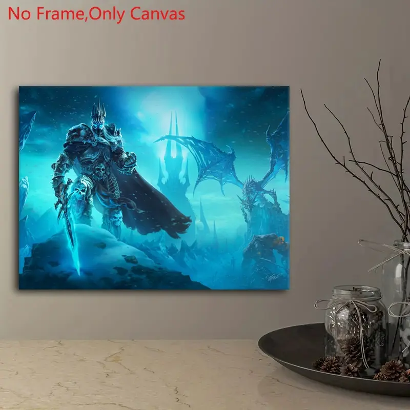 1 piece/set frameless canvas painting print poster Artwork, Artistic, Classic Epic Fantasy Realistic Digital art,World of Warcraft Lich King Icecrown Citadel,perfect gift for video game lovers, ideal for home,mural,wall decoration,room decor