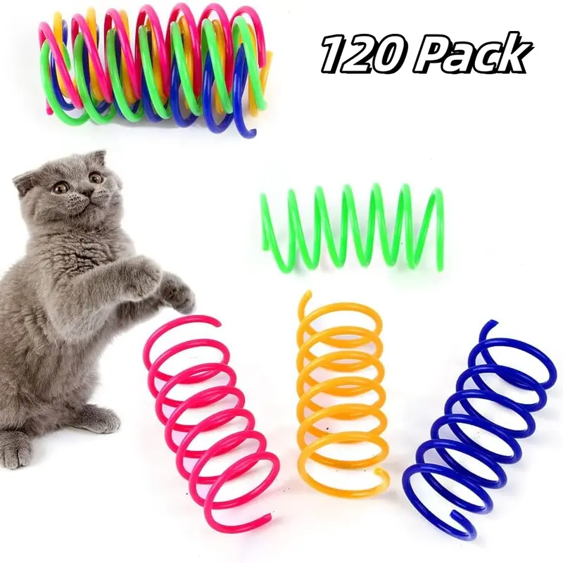 120 Pack Cat Spring Toy, Interactive Cat Toy for Indoor Cats Plastic Coils Colorful Springs Cat Toys Active Healthy Fitness Play Coil Spiral Springs Kitten Toys for Swatting, Biting, Hunting