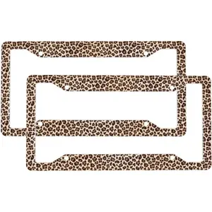 2 Pcs Car Vehicle License Plate Frames for Women Men - 4 Holes Solid Aluminum Leopard Print-A License Plate Cover for Automotive Car Accessories for Women Men with Fasteners and Screws