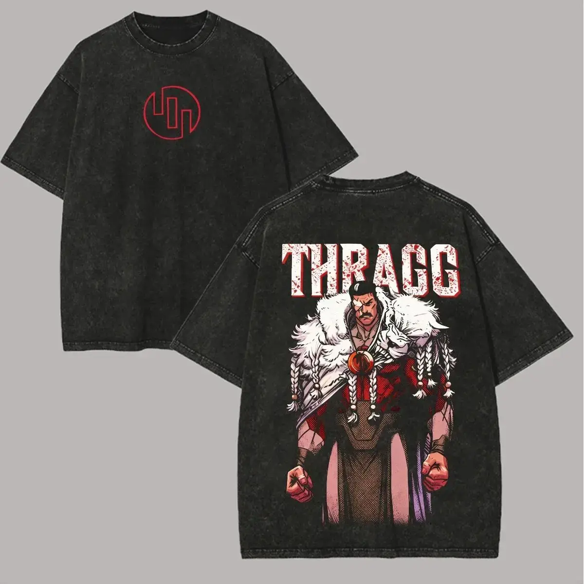 Men's Graphic T-Shirt - Retro Baggy Cotton Streetwear, Vintage Invincible Thragg Double-Sided Print, Tshirt, Graphic Print, Round