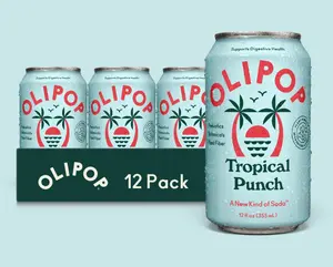 OLIPOP Tropical Punch Prebiotic Soda – Low Sugar Tropical Fruit Drink (Pack of 12)