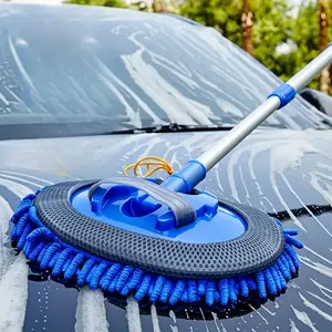 Chenille Microfiber Sponge Car Wash Brush Mop Set, Vehicle Wash Kit, Car Cleaning Tool, Non-Scratch Paint-Safe 2-In-1 Cleaner, Extended-Length Handle for Auto, Truck, Suv, Trailer & Boat