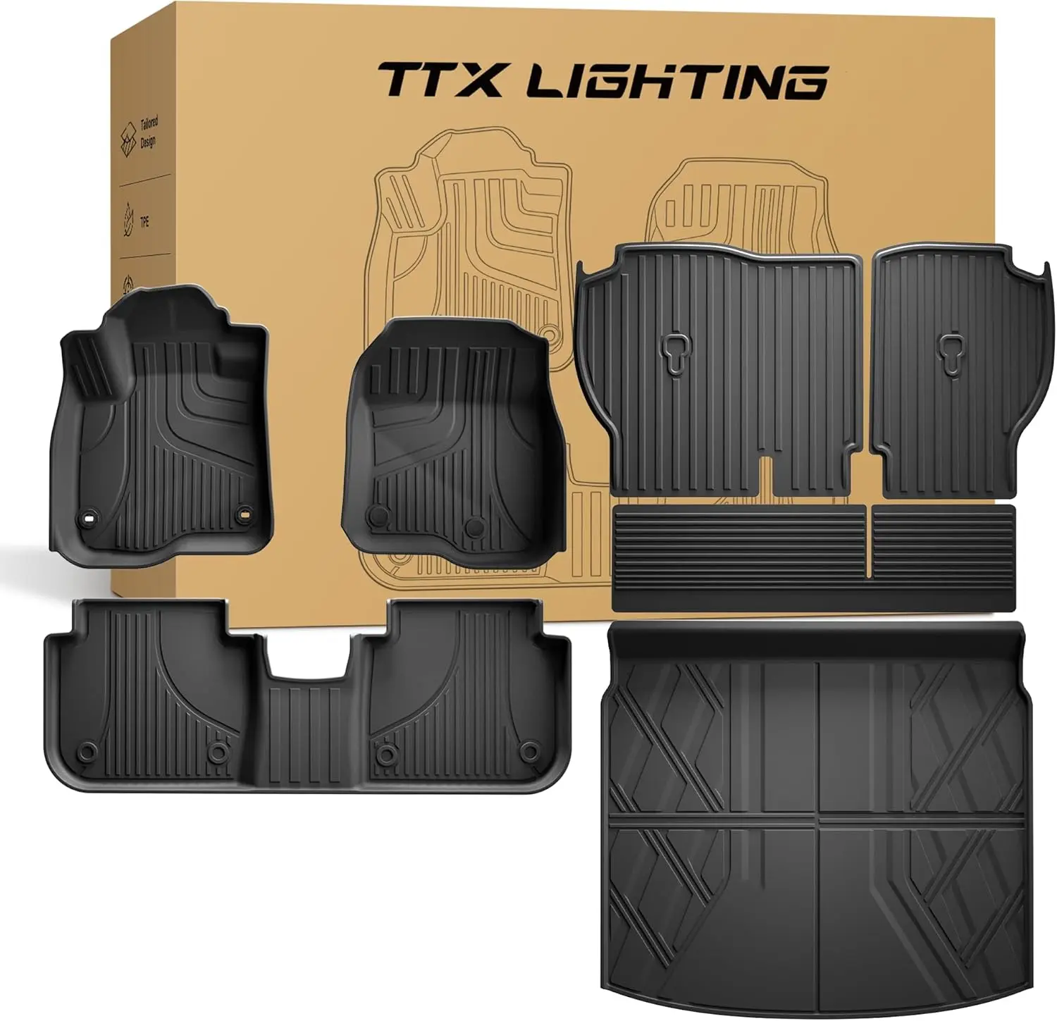 TTX LIGHTING 7-Piece All-Weather Floor Mat Set & Cargo Liner - Perfect Fit, Easy Installation, Keeps CR-V Clean - All Seasons Car Interior Accessories for 2023-2026 CR-V All Models (Including Hybrid) with Backrest Mats, Fits Upper Cargo Deck, Car Accessor
