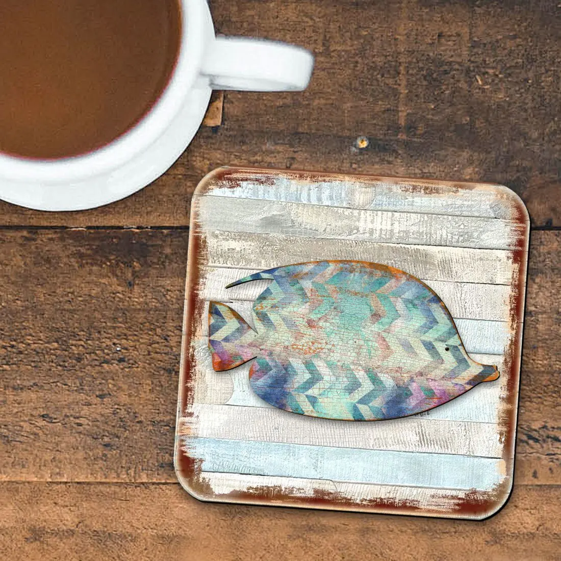 Nature Wonders 8198527-2-9C-S4 4 x 4 in. Tropical Fish Coastal Wooden Cork Coasters Gift - Set of 4