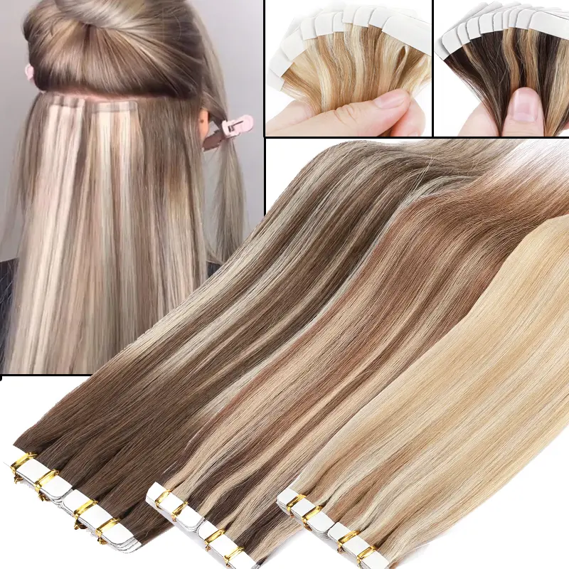 High Quality Hair Extensions, 40pcs 100g Tape In Remy Human Hair, Natural Silky Balayage Ombre for Adding Volume, Thick End Seamless Wefts 14-24 Inches, Natural Silky Hair Extensions