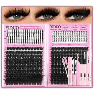 420Pcs Eyelash Cluster Kit Makeup Bottom/Spiky/200D/300D Volume Lash Clusters Kit 5-20mm Volume D-Curvature Eyelash Extensions Kit with Lash Bond and Seal Brush Tweezers Remover DIY at Home Easily