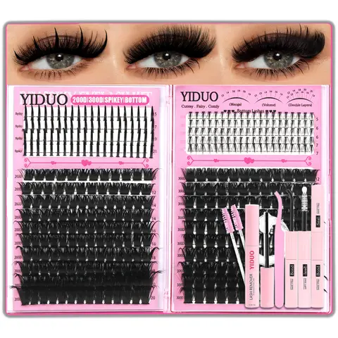 420 Pcs Eyelash Cluster Kit, Bottom & Spiky Lash Spikes, 200D/300D Volume 5-20mm D-Curvature Eyelash Clusters with Lash Bond and Seal, Brush, Tweezers & Remover, DIY At-Home Lash & Cosmetic Tools, Eye Makeup Tool