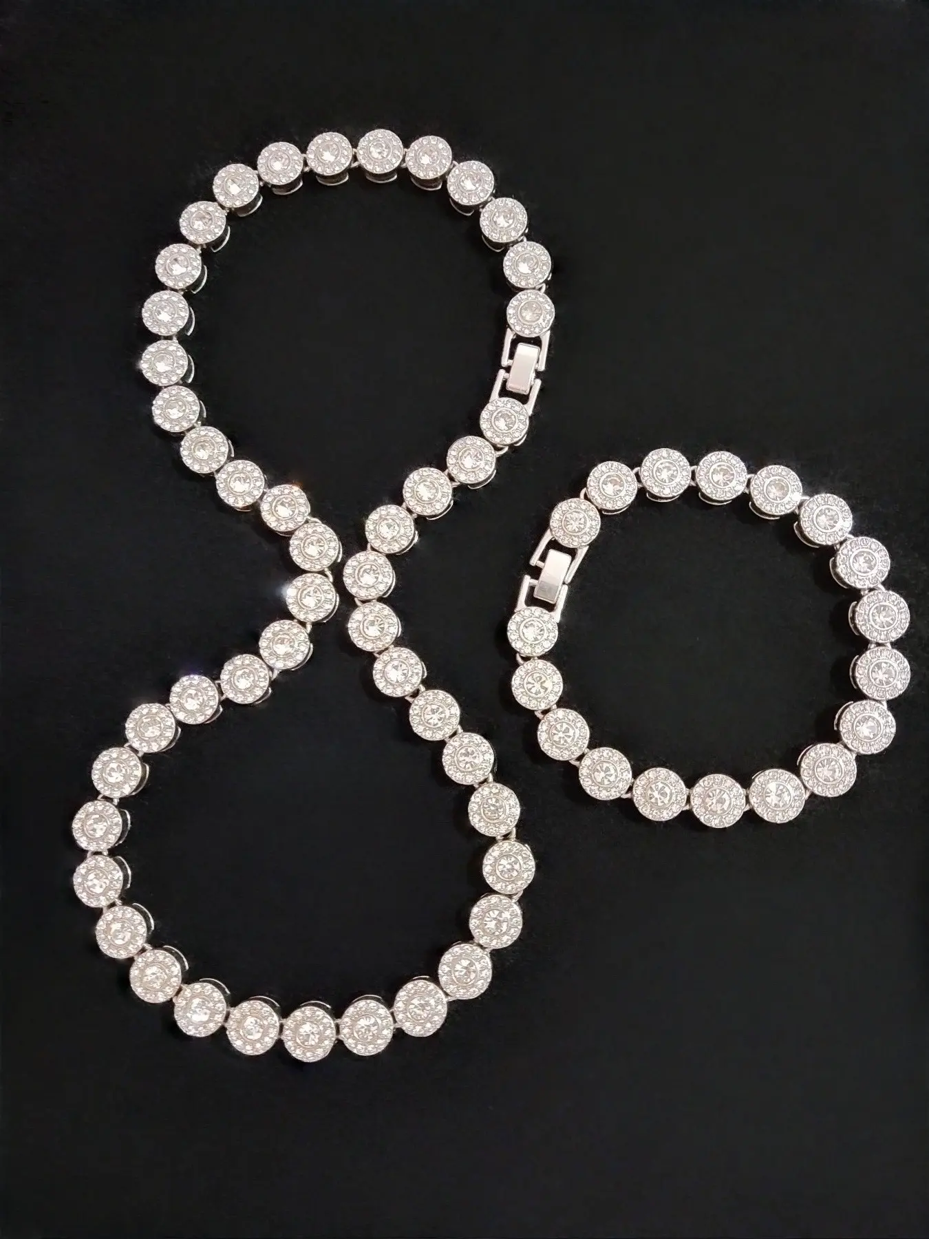 2 Pieces/Set Unisex Alloy Rhinestone Round Necklace and Bracelet, Street Style Jewelry for All Seasons, Fashionable Matching Jewelry Set