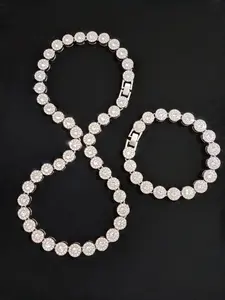 2 Pieces/Set Unisex Alloy Rhinestone Round Necklace and Bracelet, Street Style Jewelry for All Seasons, Fashionable Jewelry Set