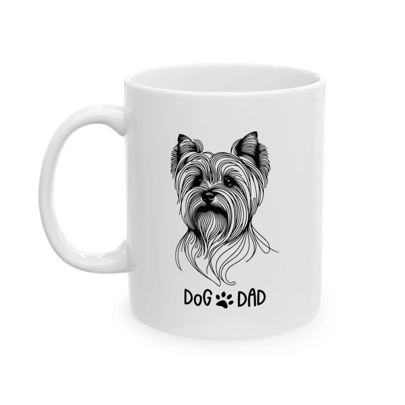 Yorkie Dog Dad Coffee Mug, White Ceramic Mug, Black and White Dog Line Art, Yorkshire Terrier Dog Lover, Gifts for Dad, Gifts for him