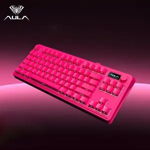 Aula S3187 three-mode keyboard, wired/Wireless, cool lighting effect, comfortable keys, 84-key layout, multi-function knob, light tone keys, compatible with Windows/Mac/iOS system equipment connection, suitable for code word office, membrane keyboard.