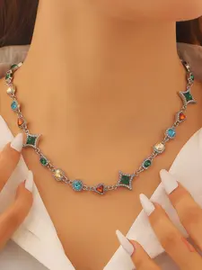 1 Piece Vintage Colorful Gemstone Necklace, Bohemian Unisex Fashion Jewelry, Minimalist Collarbone Chain, Perfect Gift for Couples, Parties, Beach Holidays