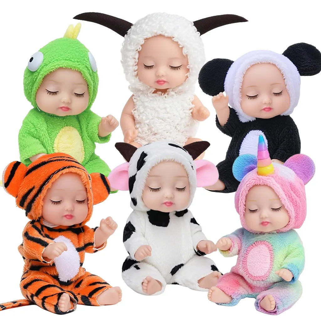 Mini baby doll game set realistic baby doll, with hand-made animal clothes, cute baby doll gift set Christmas Halloween gift.