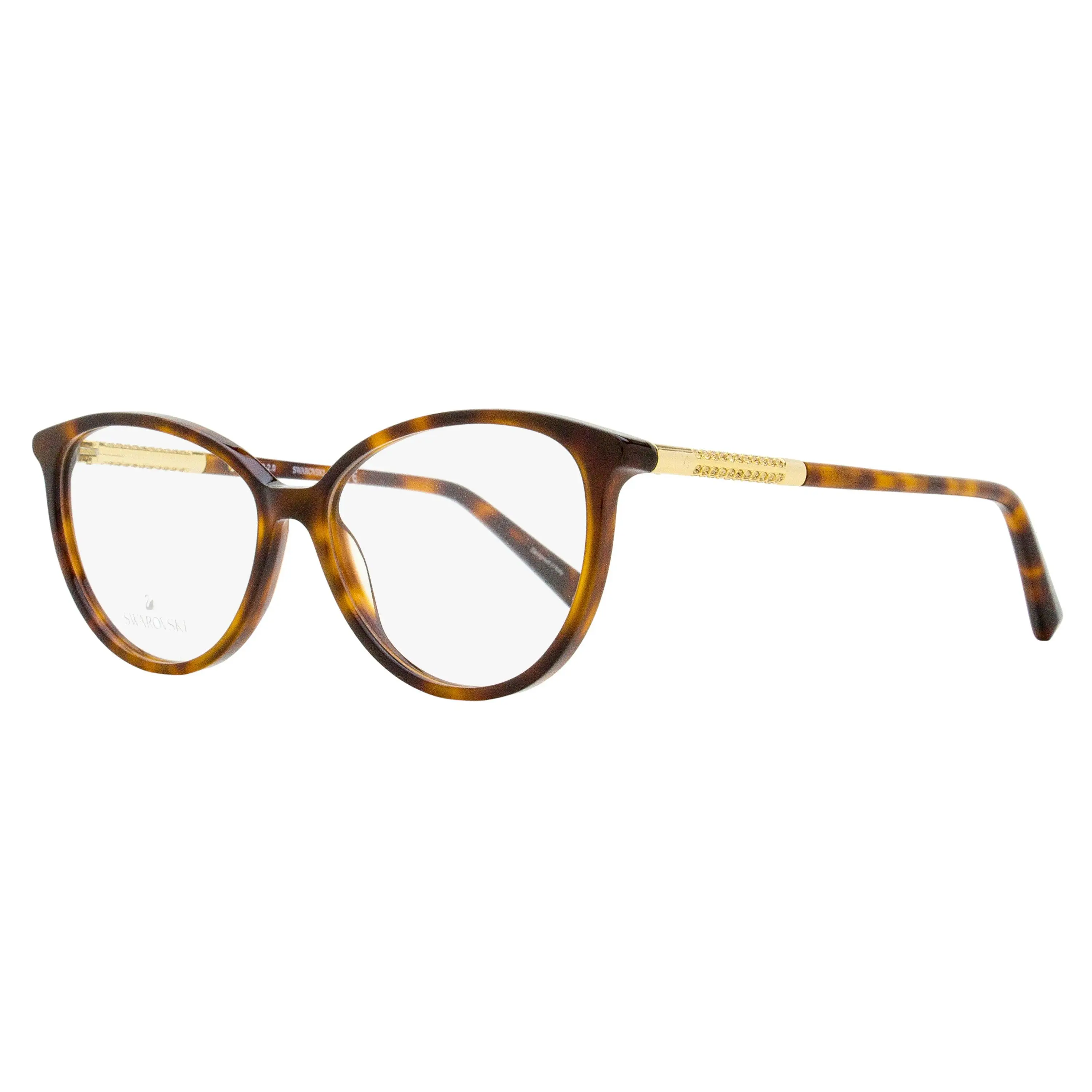 Swarovski Modern Oval Women's Eyeglasses, Dark Havana Acetate Frames with Luminous Crystal Accents - SK5385 54mm, Accessory Non-Prescription Glasses