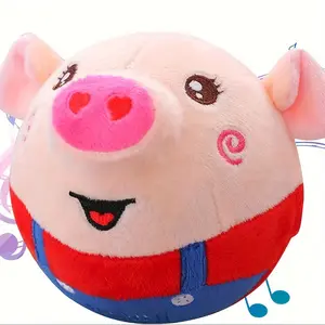 Interactive Plush Pig Dog Toy with Sound, USB Rechargeable Fabric Pet Bouncing Ball, Washable Cartoon Animal Squeaky Toy for Medium Breeds, Dog Entertainment|Playful Pet Toy|Durable Zipper Closure