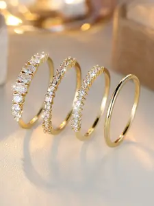 4 Pcs/Set Elegant Stackable Ring Set Geometric Design - Synthetic Zirconia Rings for Women & Girls Holiday Party Engagement Ring, Perfect for Wedding Jewelry, Daily Wear Anniversary Gift Stacking Ring Set Bridal Ring Set