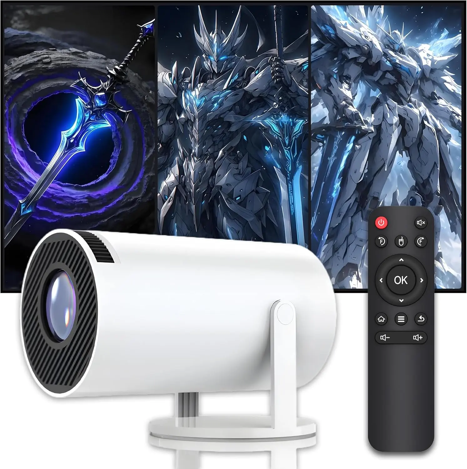 HY300 Mini Projector with WIFI and Bluetooth,200 ANSI Android 13 Mini Portable Projector 4K,<25 dB Noise,Dual band WiFi6 + BT5.0,180° Rotation,1280*720P,Smart Proyector for Movie Home Outdoor