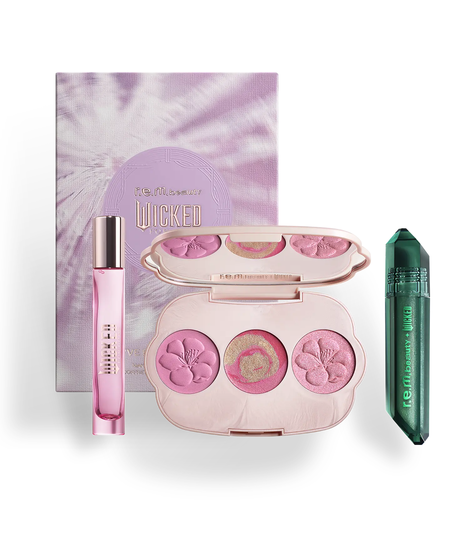 r.e.m. beauty x Wicked: For Good you've been glinda-fied! fragrance & makeup set - floral gourmand, blush, lip oil and fragrance, fruity