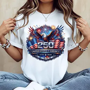 Women Short Sleeve T Shirt American Eagle 250 United States Of America 1776 2026 Independence Day Celebration Patriotic Design Casual Wear For National Holiday Events And Everyday Outfits
