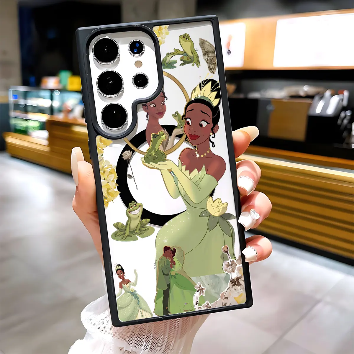 Princess Tiana Frog Prince Kiss Pattern Clear Magnetic Phone Case, Compatible with MagSafe Silicone Bumper Protective Cover For Samsung S26 S25 S24 S23 S22 Ultra Plus FE