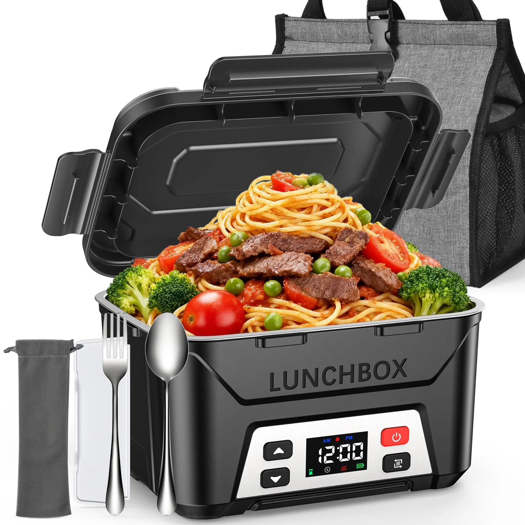 Docusvect Cordless Electric Lunch Box for Adults, Battery Powered Heated Lunch Box for Work, Travel, 5.5 Cups Rechargeable Self Heating Food Heater, Memory Function & Automatic Keep Warm, Classic Black