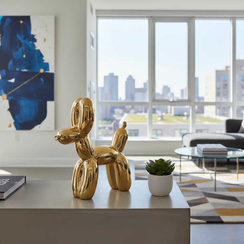 10.5"H Ceramic Balloon Dog Metallic Gold Sculpture for Home Decor