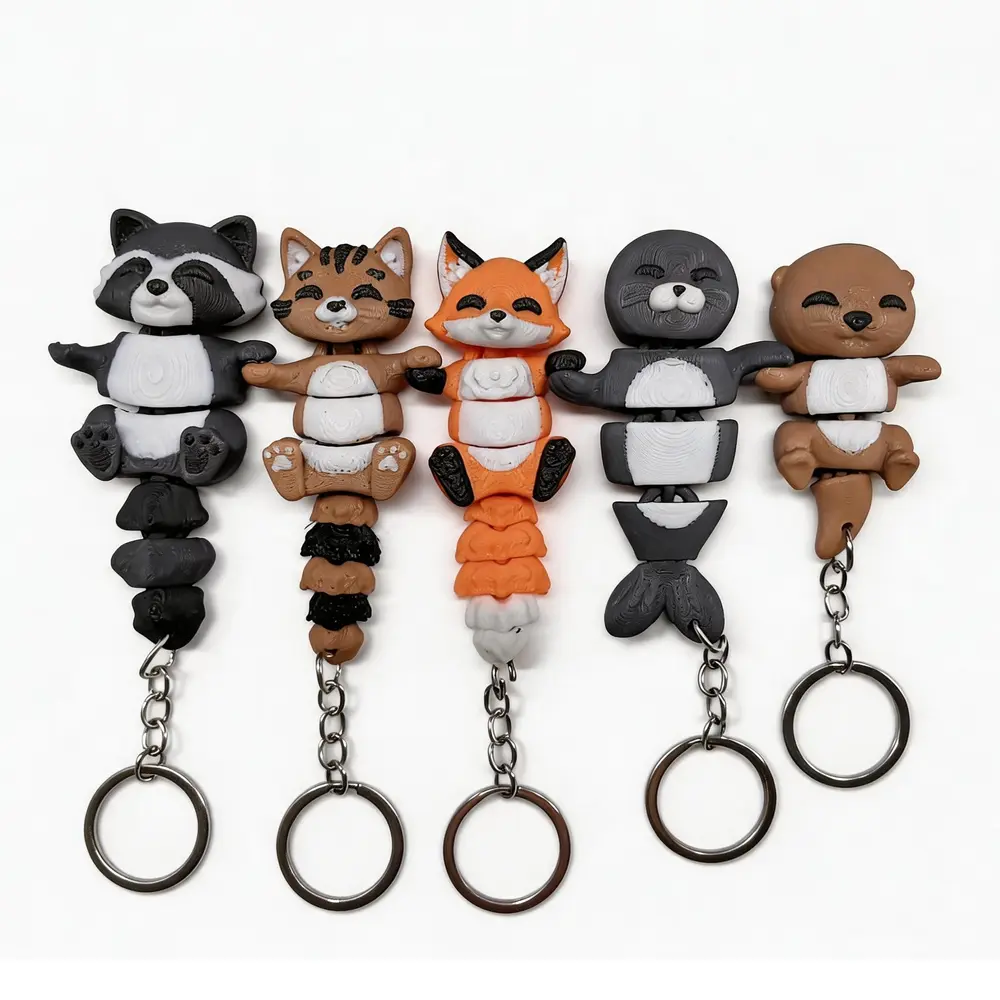 5PCS 3D Printed Magnetic Animal Keychains Cute Kawaii Articulated Flexible Fidget Toys Interactive Swing Cartoon Keyrings Stress Relief Sensory Toy Party Favors, Gifts for Kids Adults