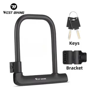 Anti-theft U Lock, 1 Count MTB Road Mountain Bike Motorcycle Lock, Steel Security Lock with Keys & Bracket, Bike Accessories, Bike Parts