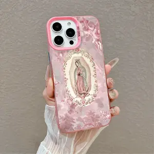 Softcase for iPhone 17 16 E Pro Max 15 Plus 14 13 12 11 XS XR Pink Virgin Mary Premium Shockproof Silicone Lightweight Anti-Scratch Protective Cover
